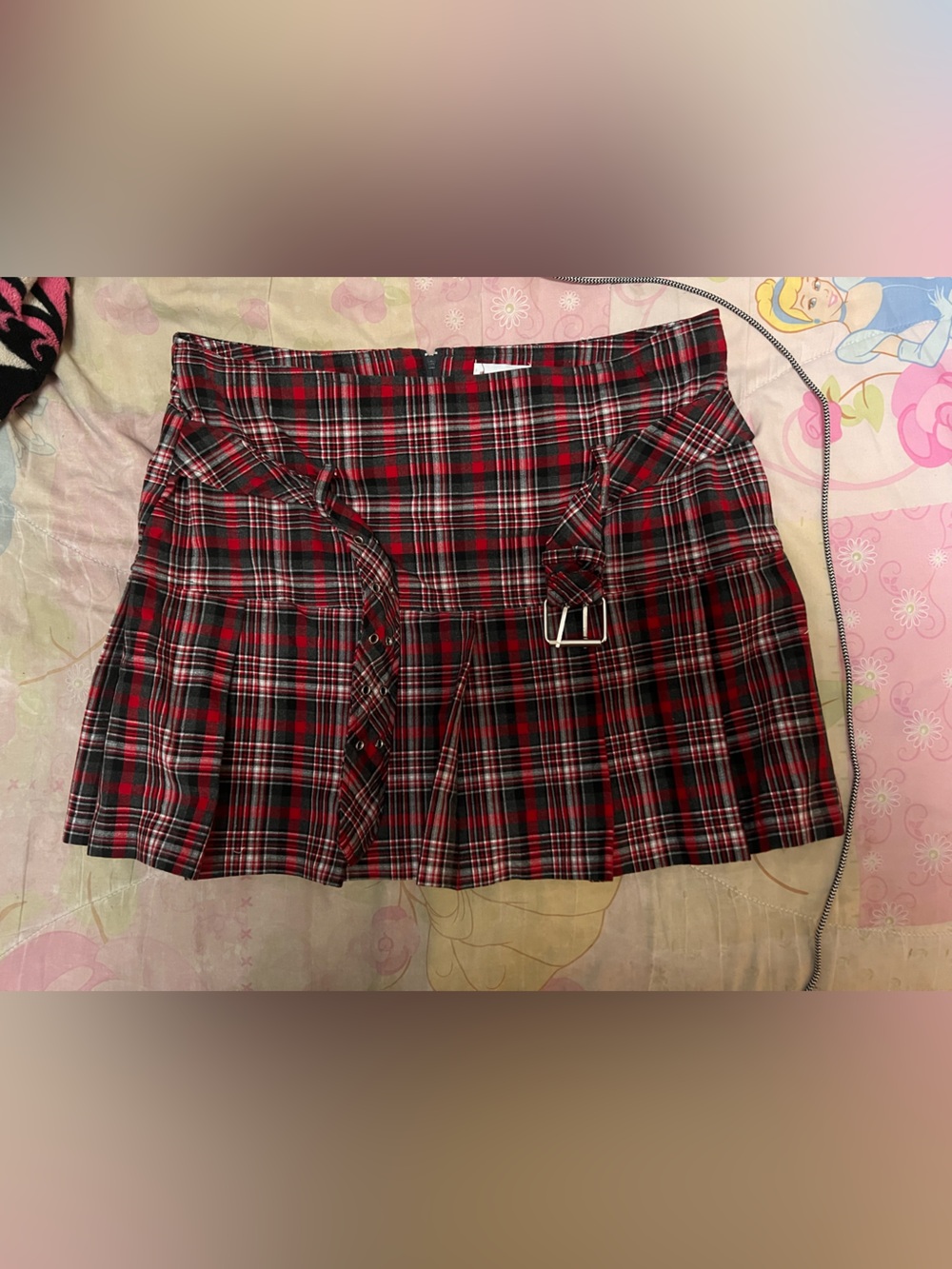 No Boundaries Red and Black Plaid Mini Skirt with Buckle